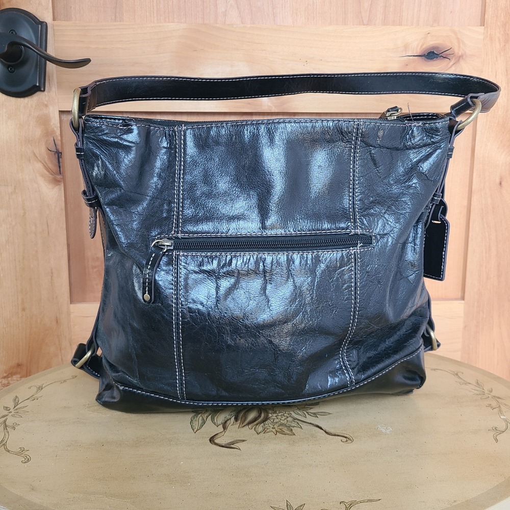 Tignanello Black Leather Shoulder Bag‎ Minimalist Retro 90s Classic Logo Charm - Picture 4 of 11